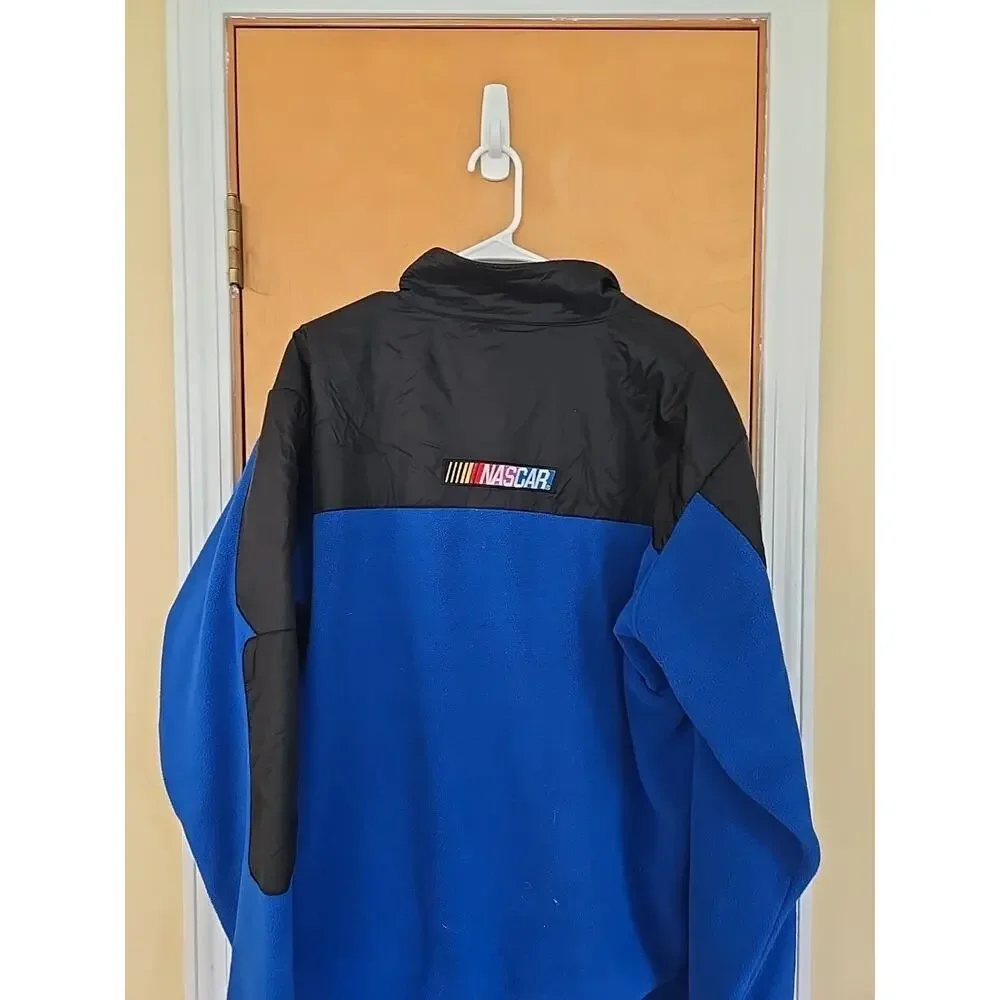 Vintage 90s Essex NASCAR Racing Embroidered Blue Black Fleece Jacket Coat XL